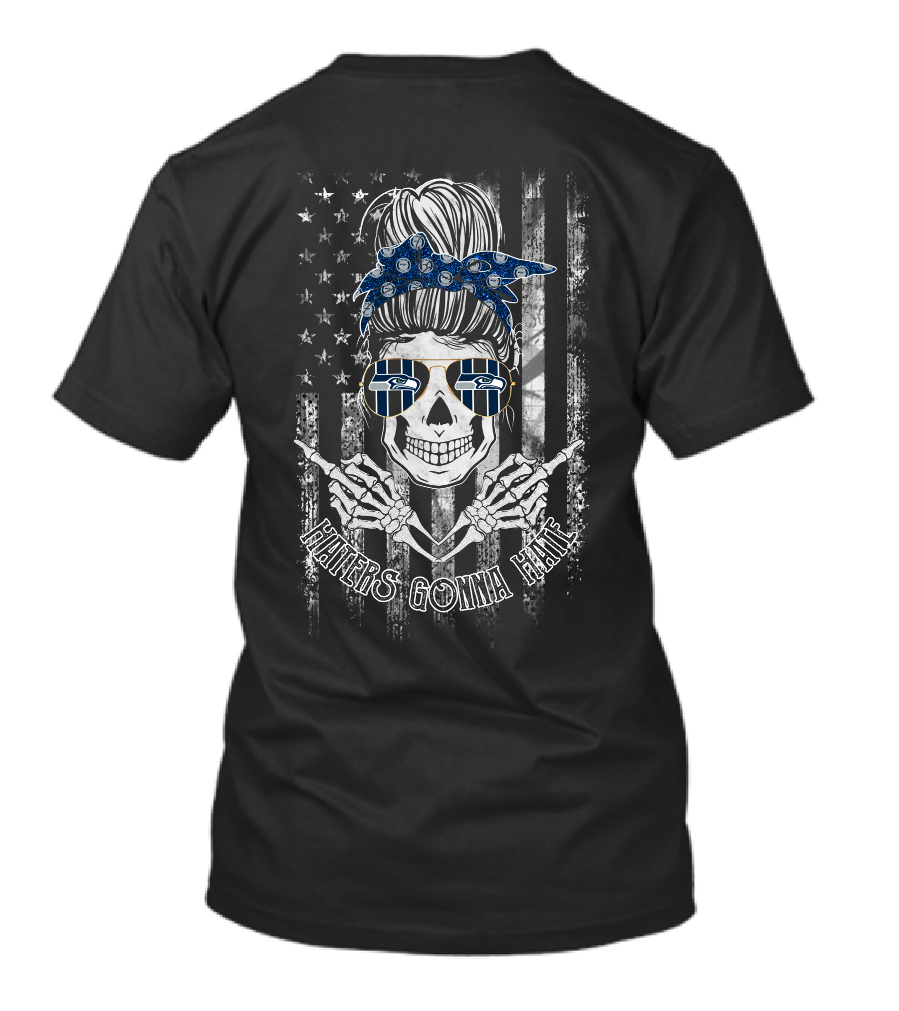 Haters Gonna Hate Seattle Seahawks Skull With Bandana And Sunglasses T-Shirt