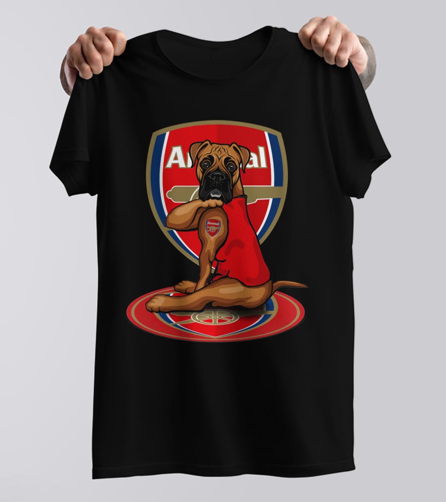 Arsenal Logo Dog Sitting On Crest T-Shirt