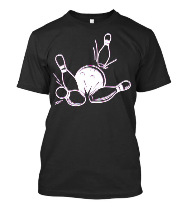 '80s Neon Sign Bowling Strike Pins And Ball Retro Vibes T-Shirt
