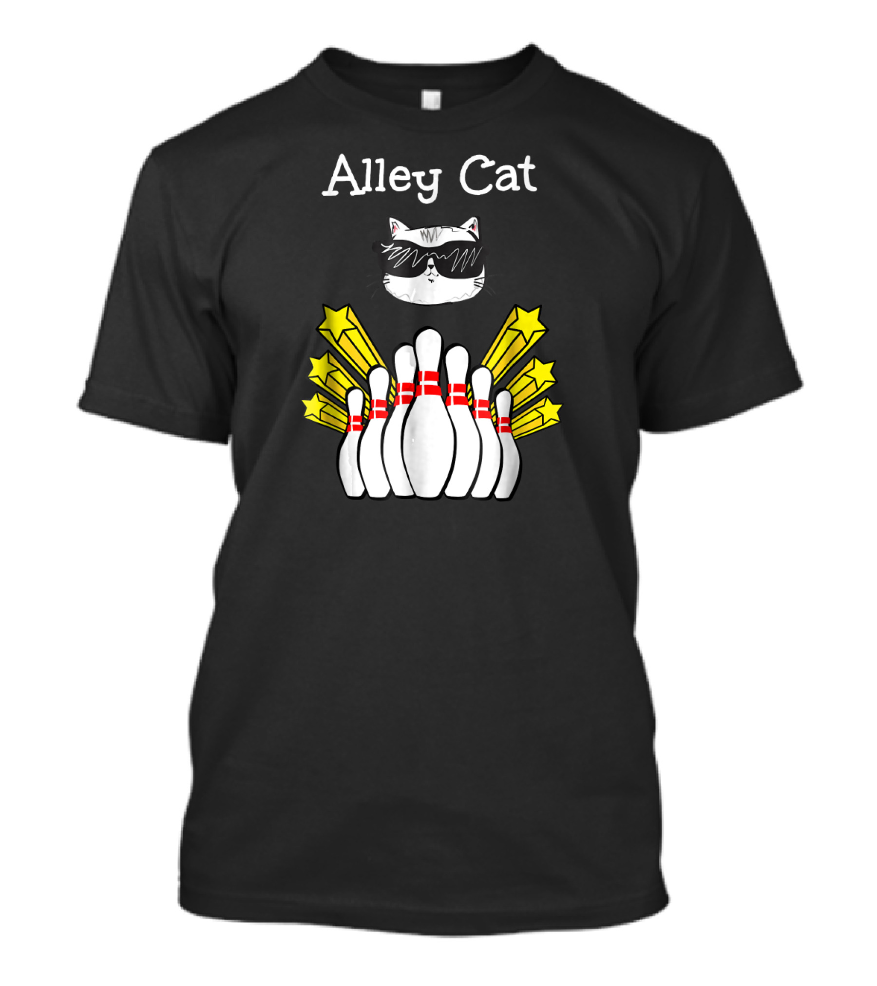 Alley Cat Cool Funny Bowling Stars And Pins T-Shirt