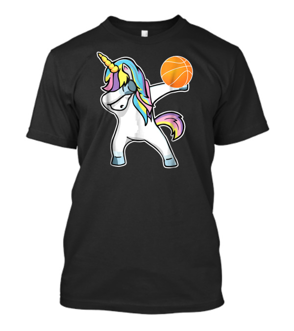 Dabbing Unicorn With Basketball Rainbow Mane T-Shirt
