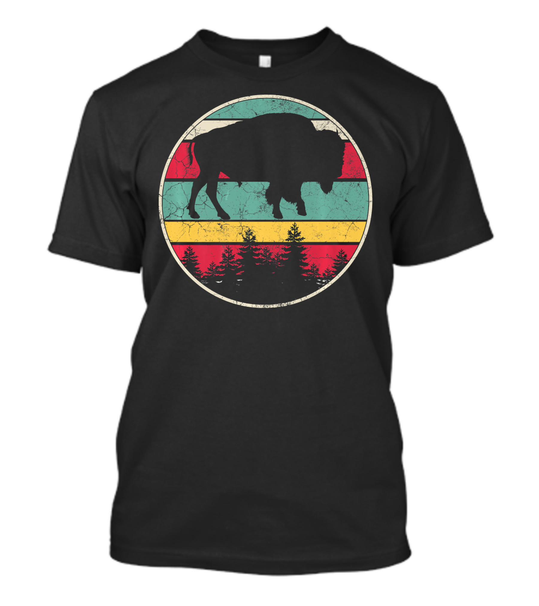 Buffalo Bison Distressed Vintage Forest T-Shirt