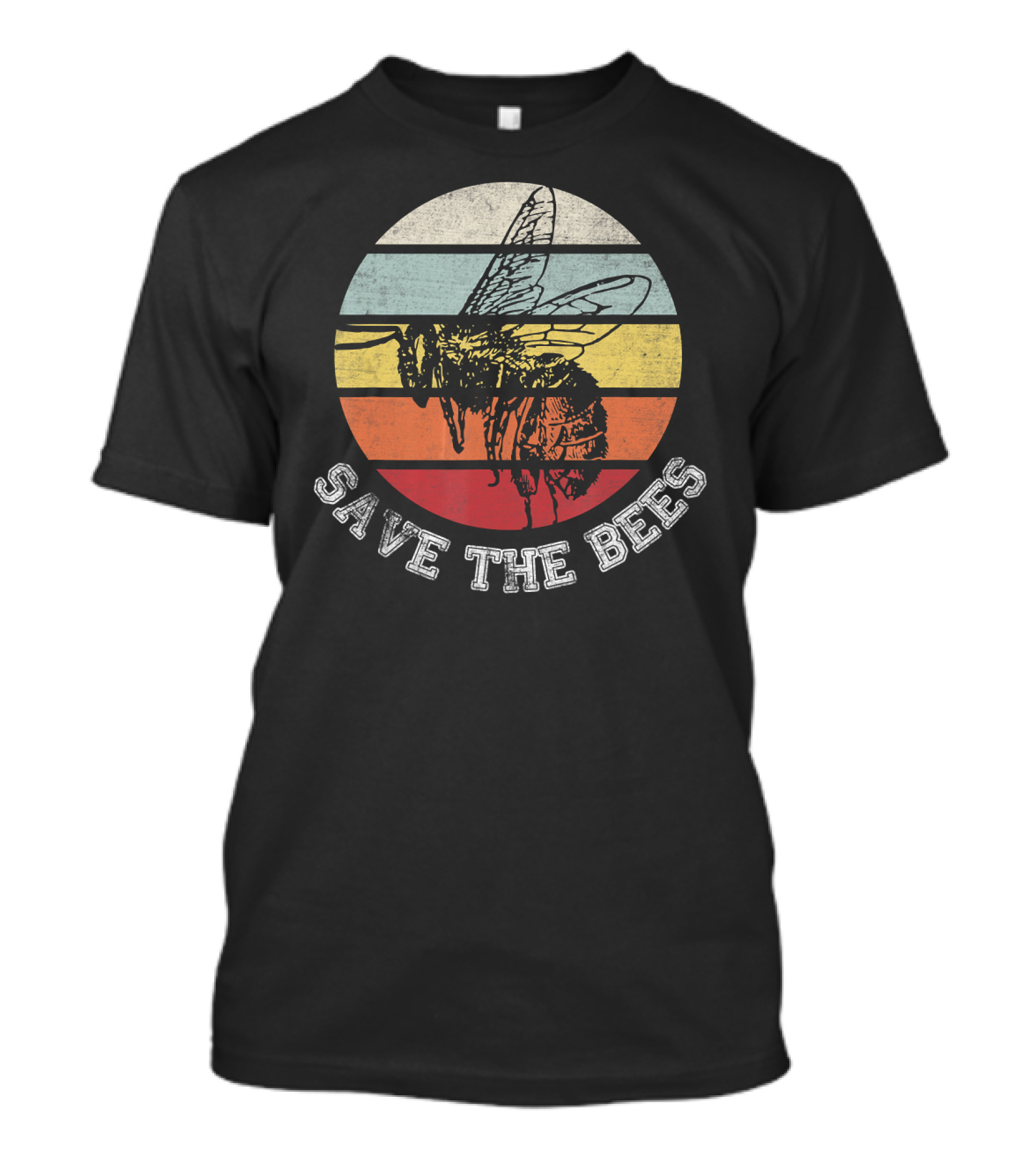 Save The Bees Distressed Vintage Rainbow Stripe T-Shirt