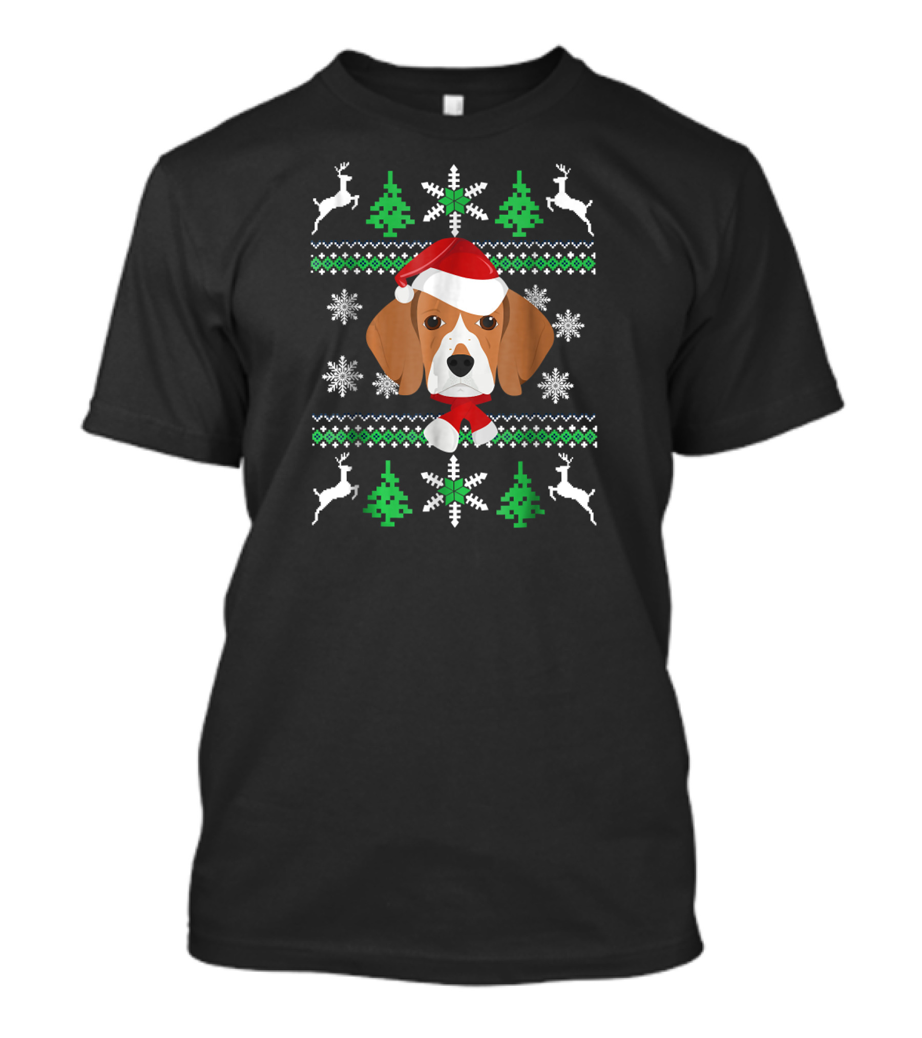 Beagle Santa Christmas Sweater With Snowflakes And Reindeer T-Shirt