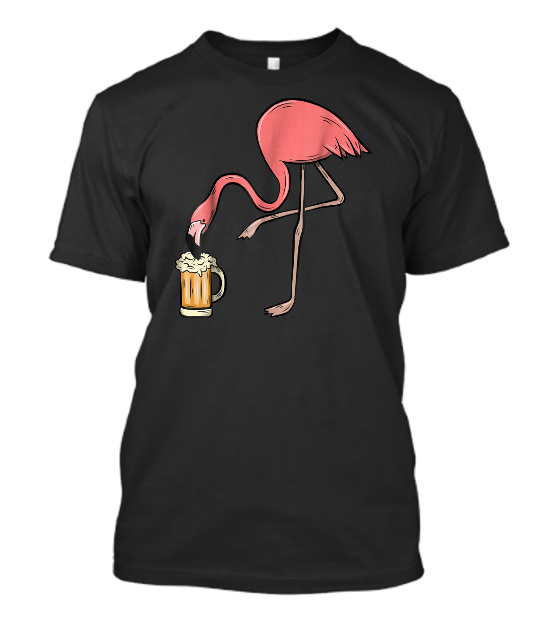 Funny Pink Flamingo Drinking Beer Illustrative Humor T-Shirt