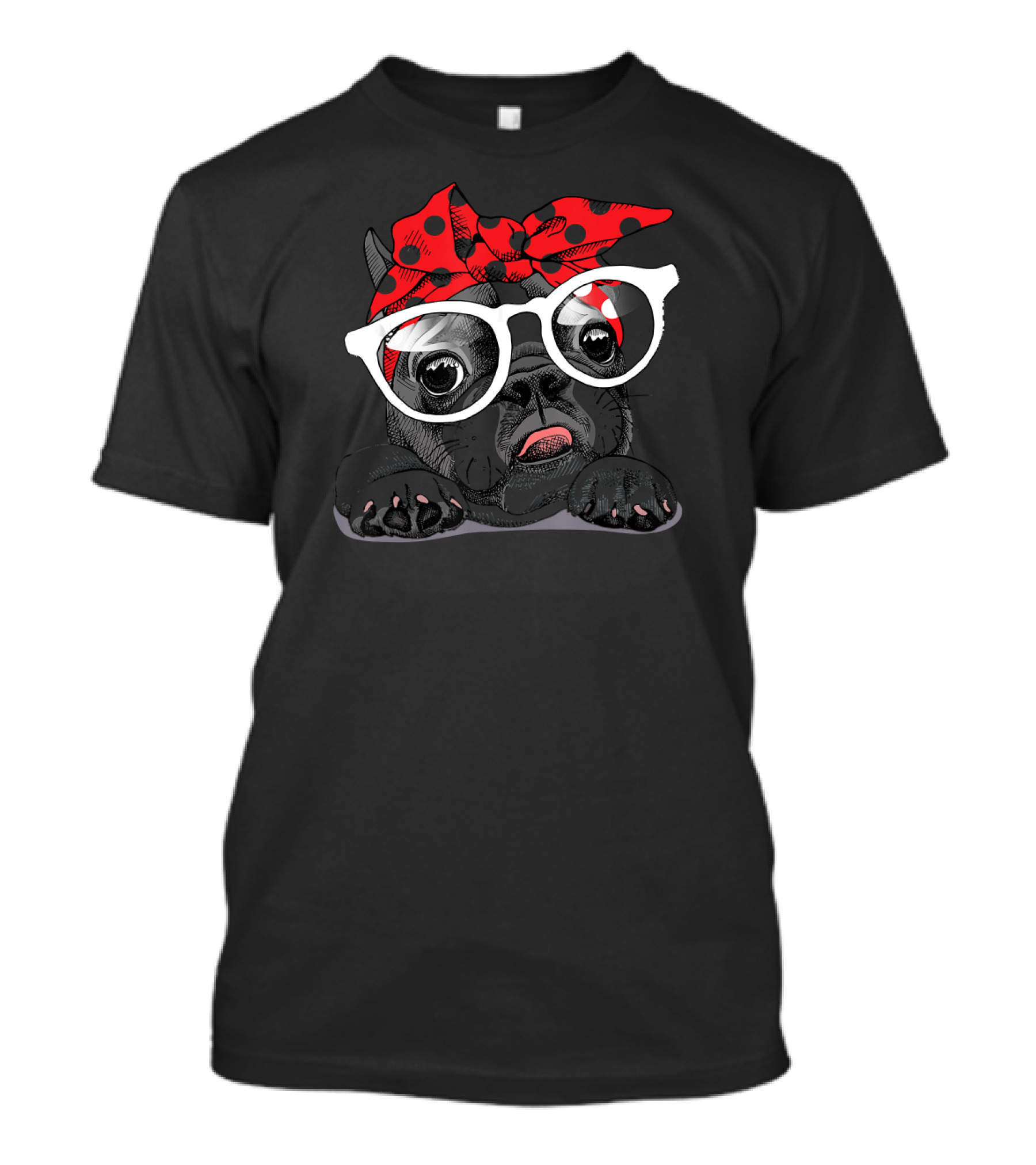 French Bulldog With Polka Dot Headband And Glasses T-Shirt