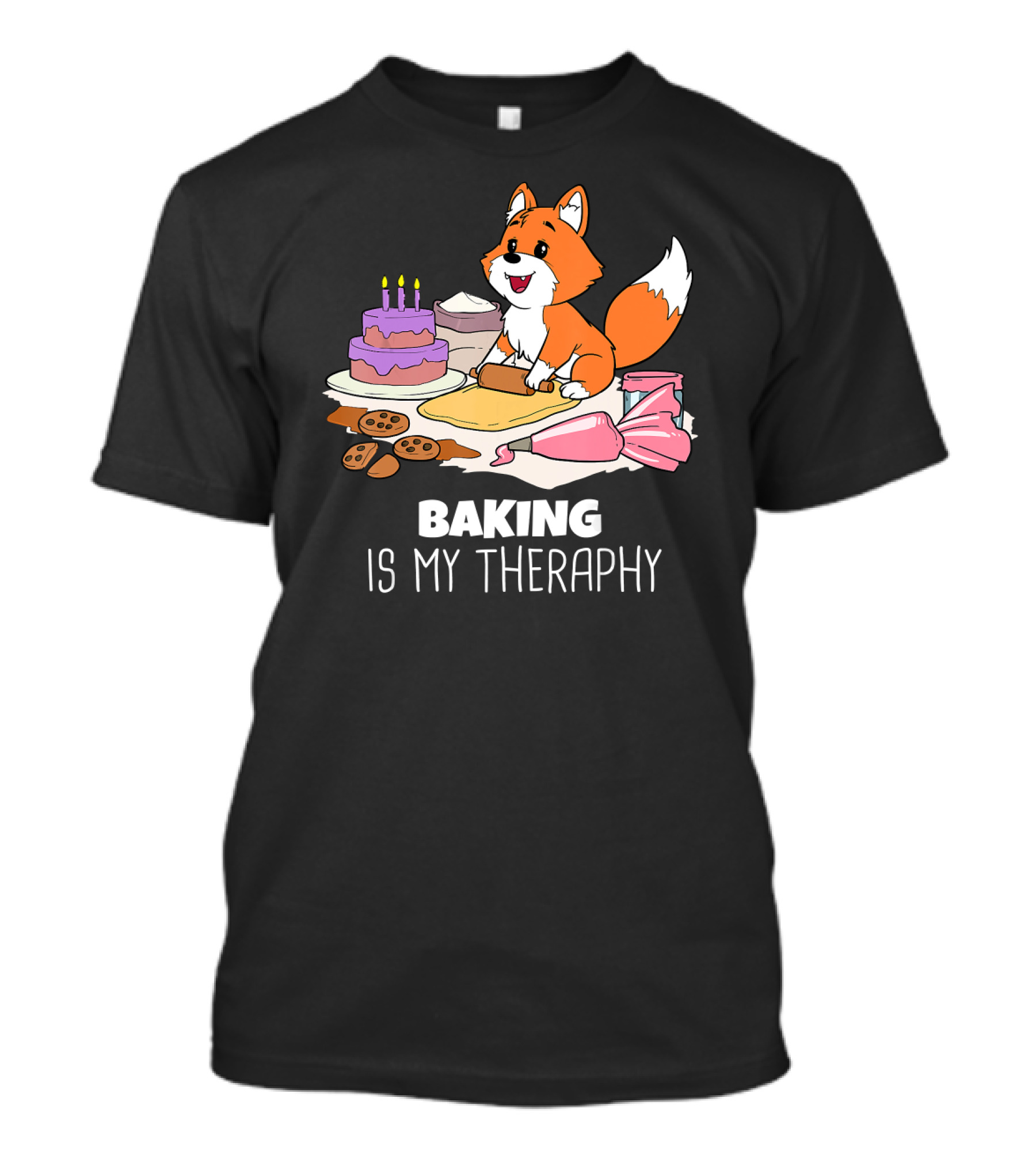 Funny Fox Baking Is My Therapy Doug T-Shirt