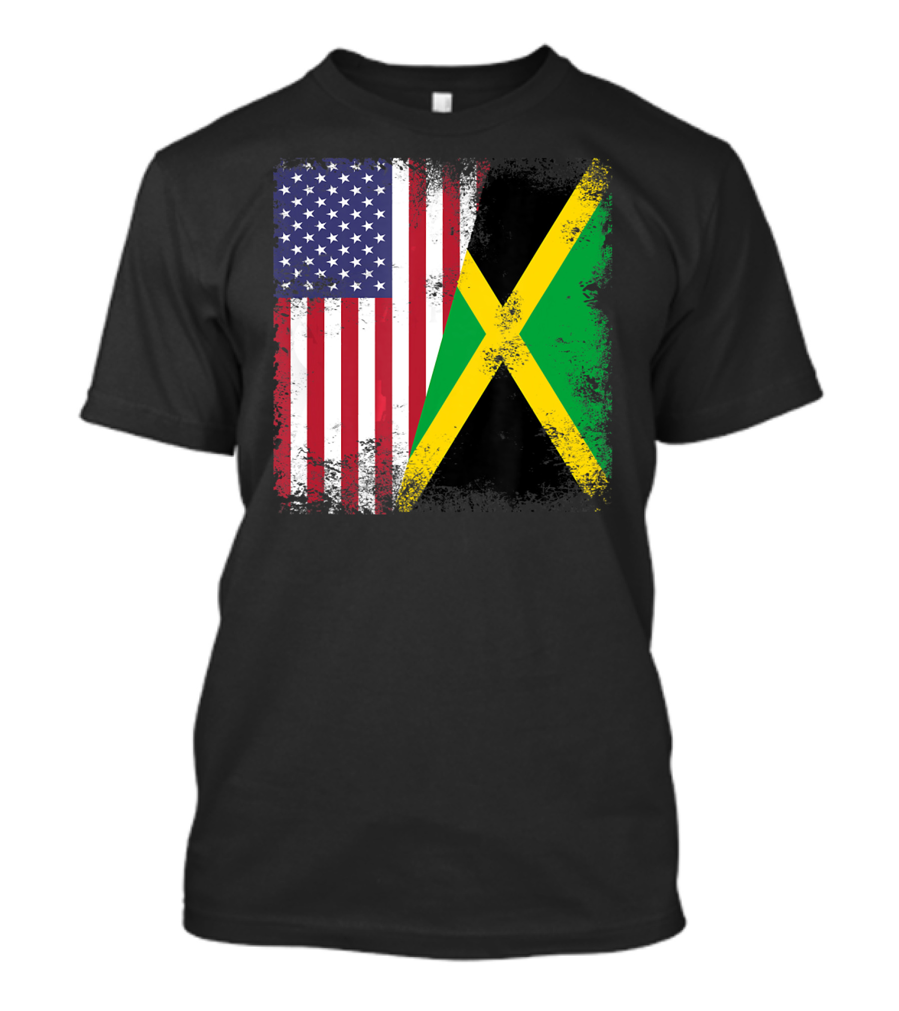 Half Jamaican Flag Vintage Jamaica U.S.A. Flag Overlay T-Shirt