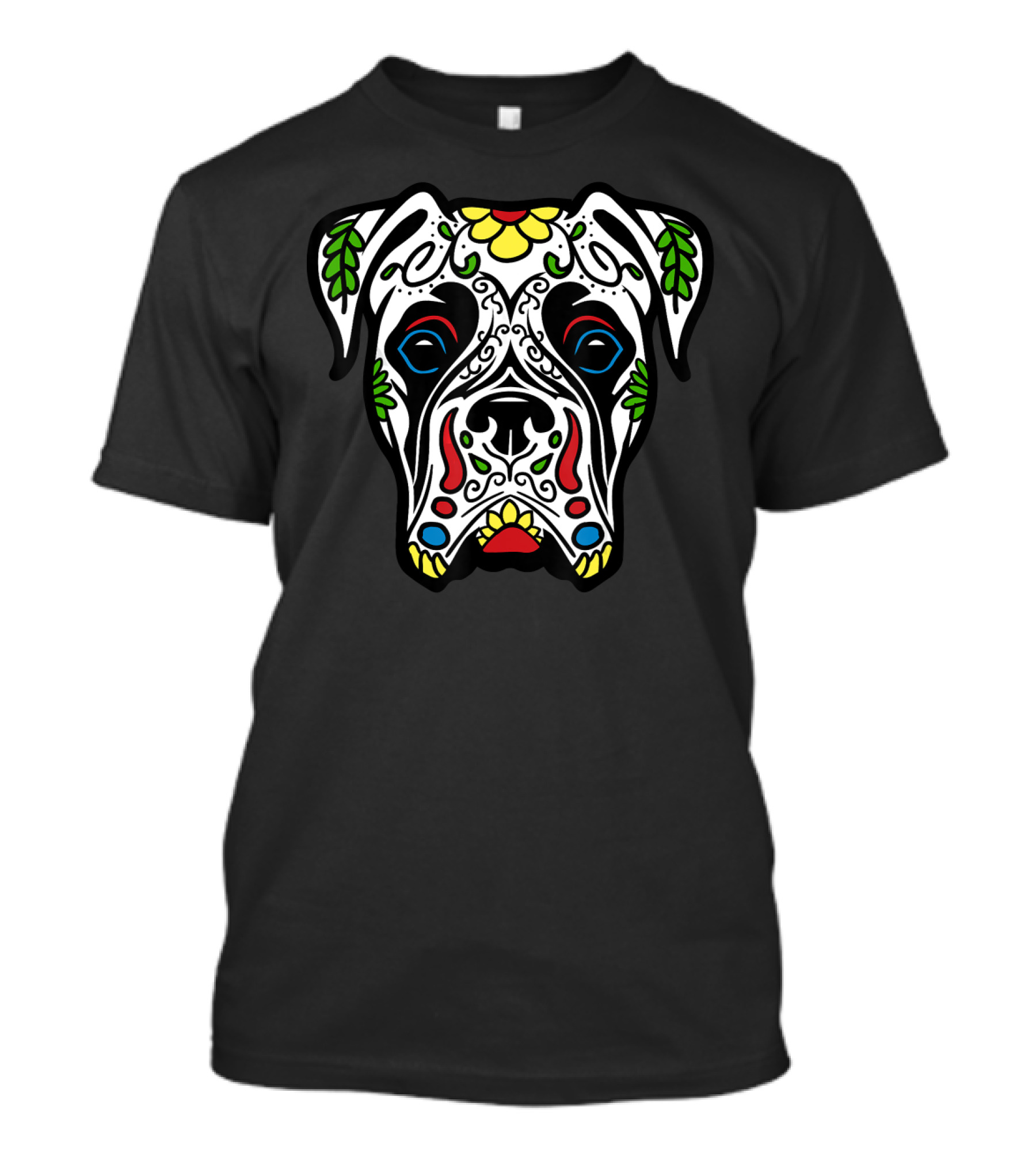 Boxer White Sugar Skull Dog Floral Mexican Día De Los Muertos T-Shirt