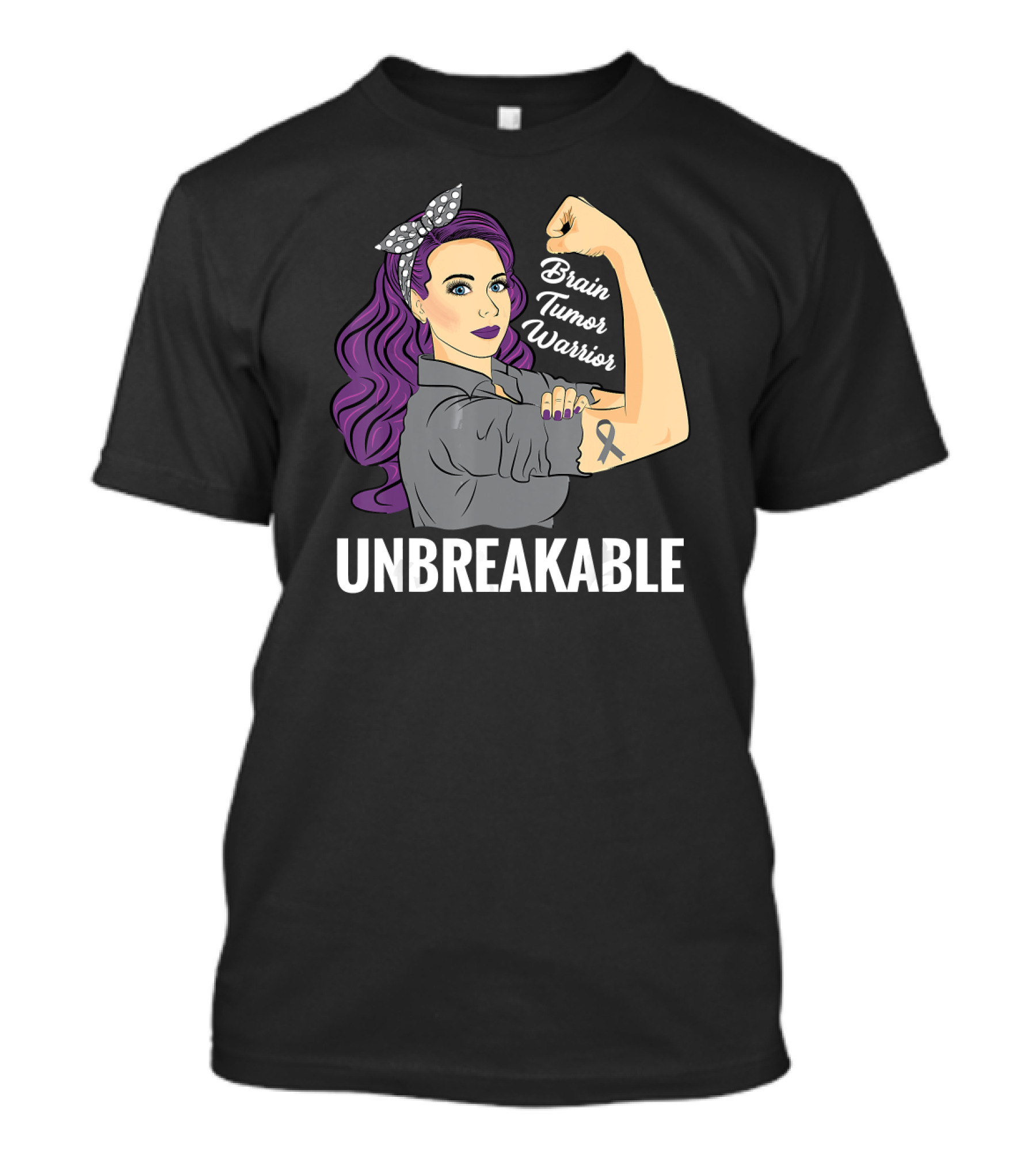 Brain Tumor Warrior Unbreakable Vintage Rosie The Riveter T-Shirt