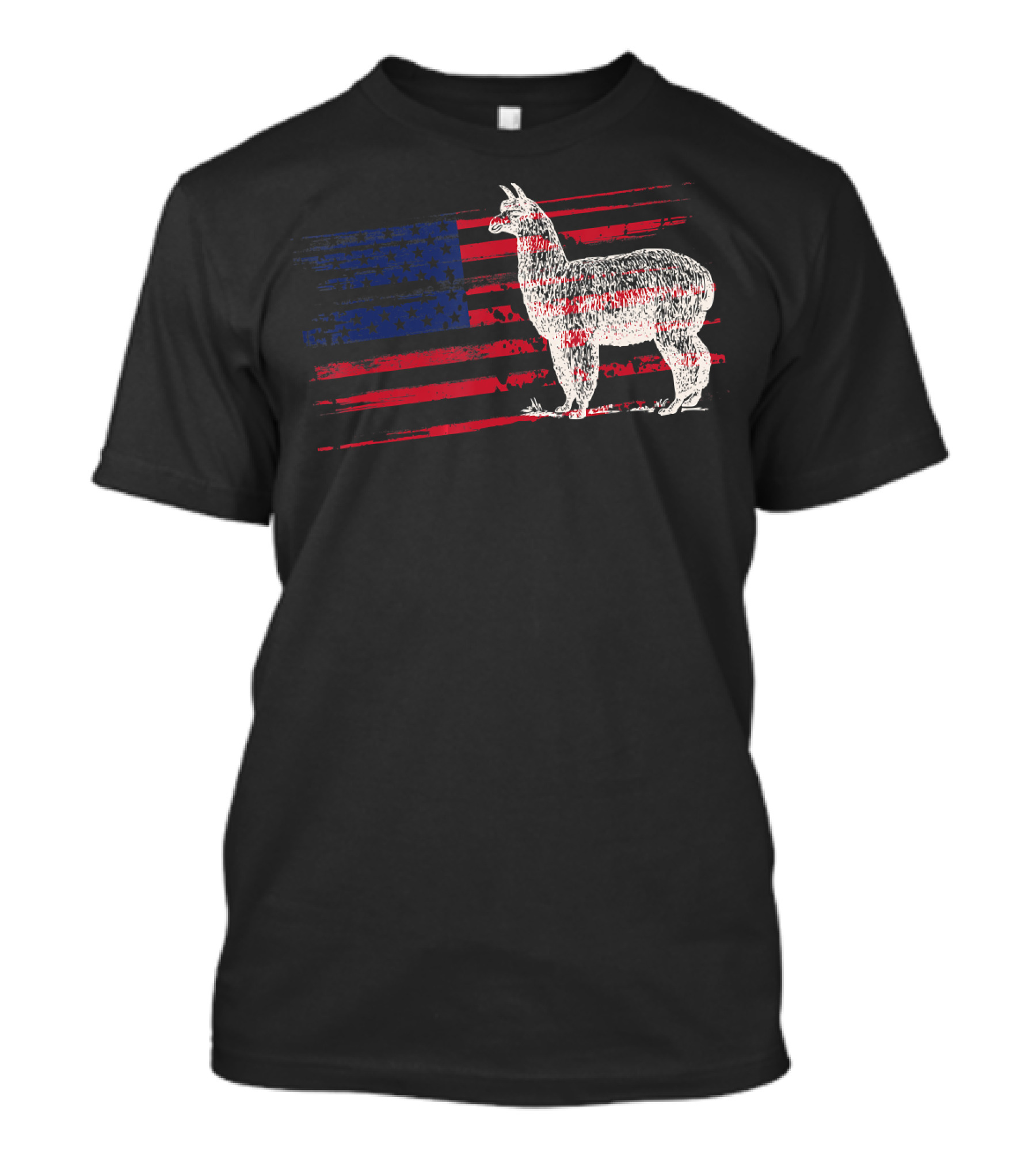 Alpaca Vicuna With US American Flag In Rustic T-Shirt