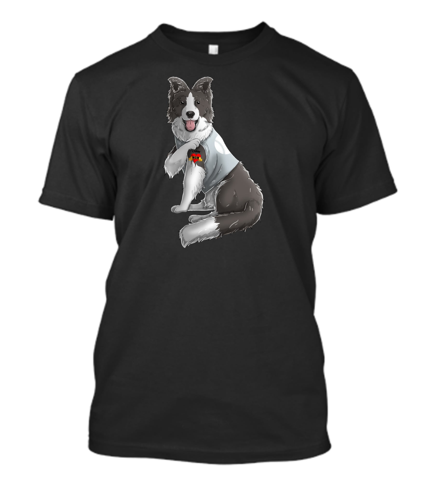 Border Collie Heart Tattoo I Love Mom Dog T-Shirt