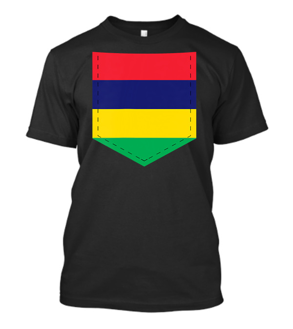 Mauritius Flag Colors Pocket Design With Printed Mauritani T-Shirt