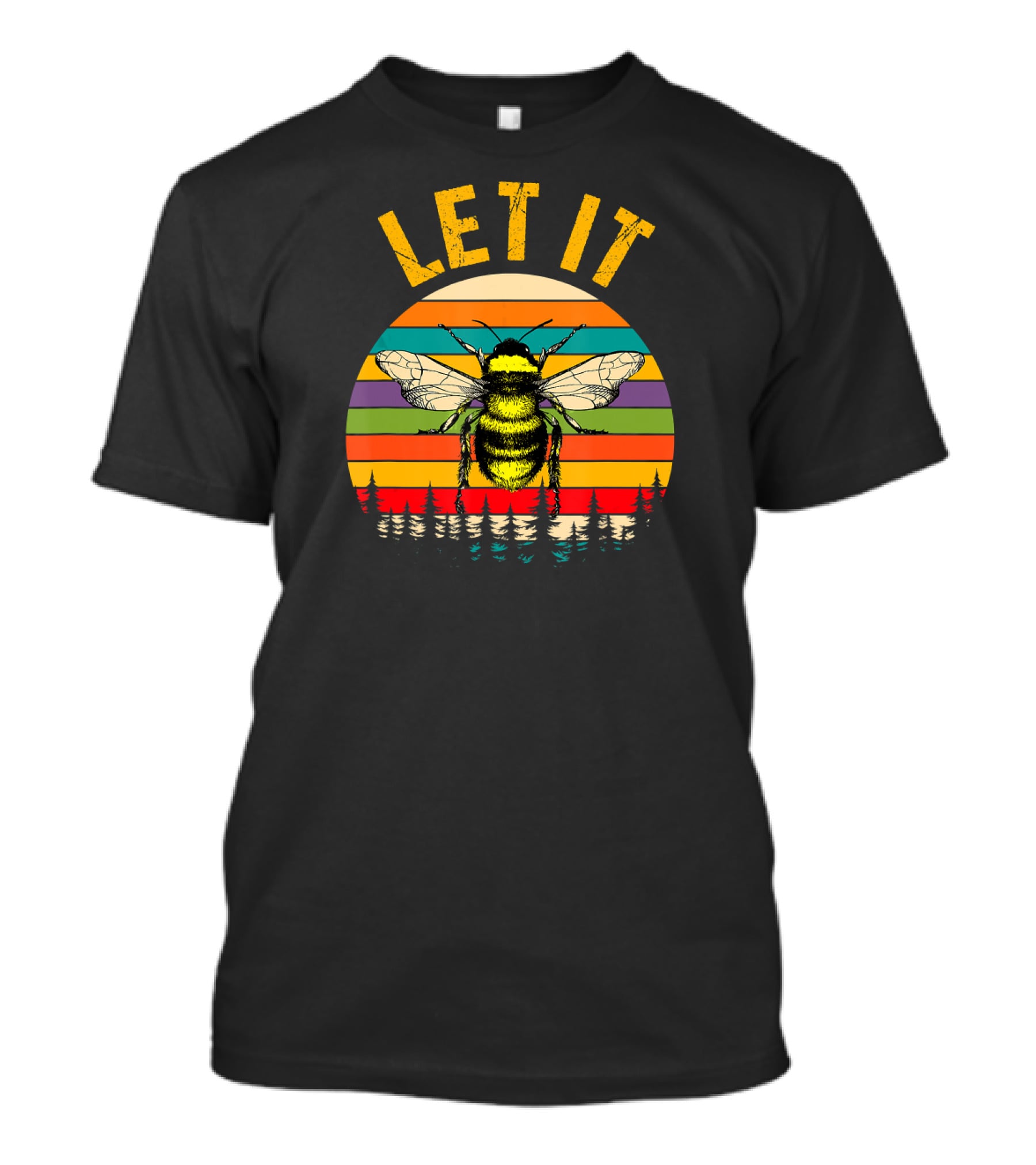 Vintage Let It Bee Retro Sunset Forest Stripes T-Shirt