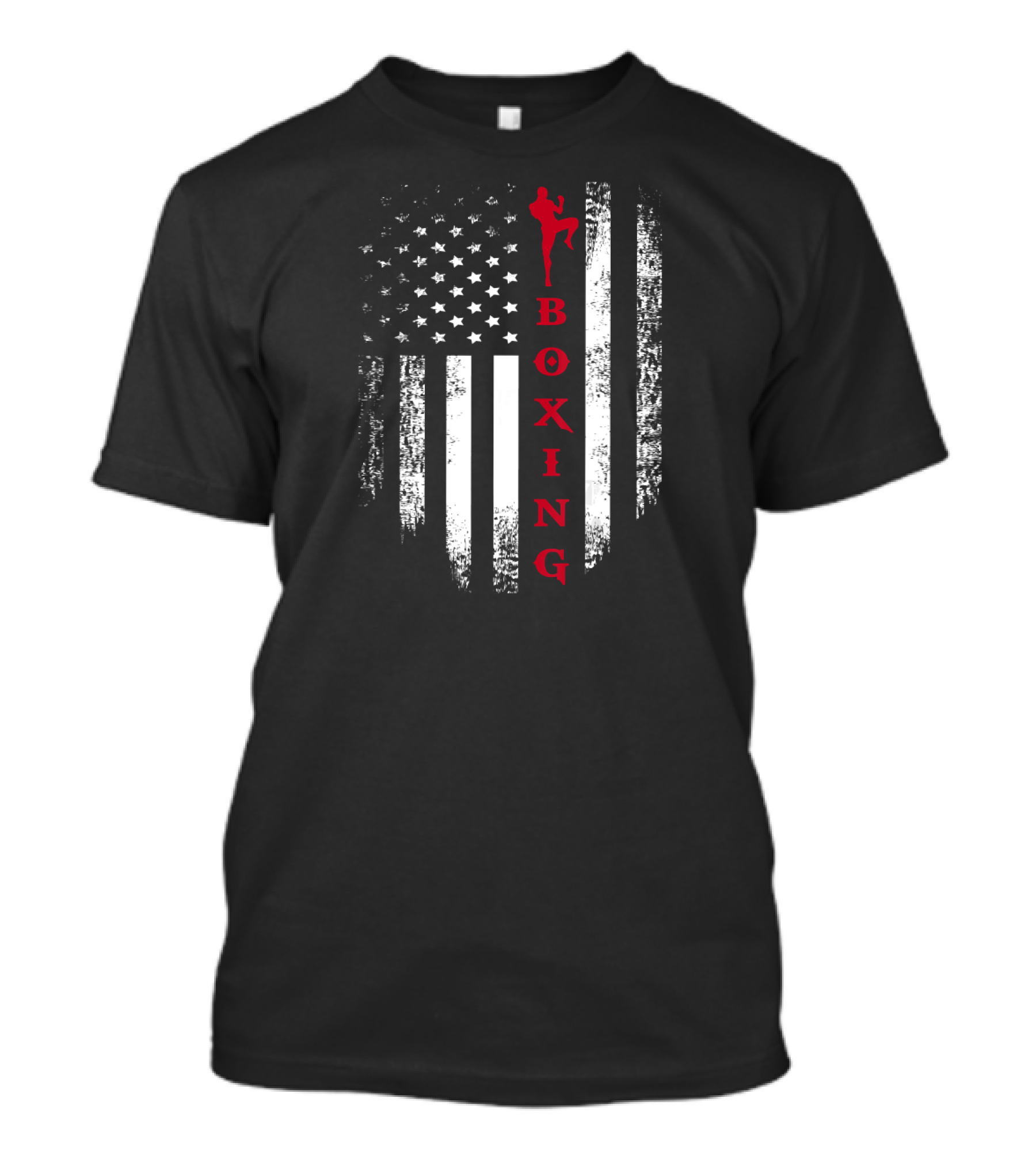 Vintage USA Flag Black And White With Red Boxing Kick Martial Arts T-Shirt