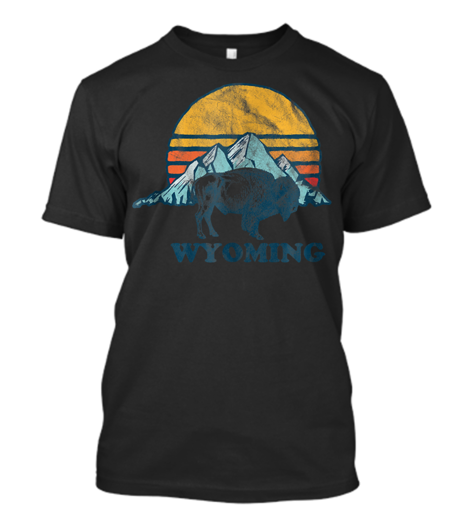 Vintage Wyoming Sunset Buffalo And Mountains T-Shirt