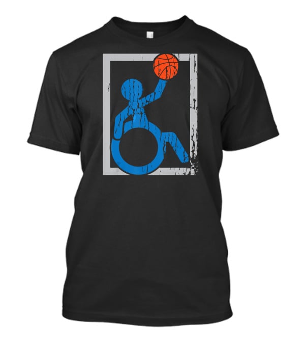Wheelchair Basketball Icon Blue Figure With Orange Ball T-Shirt