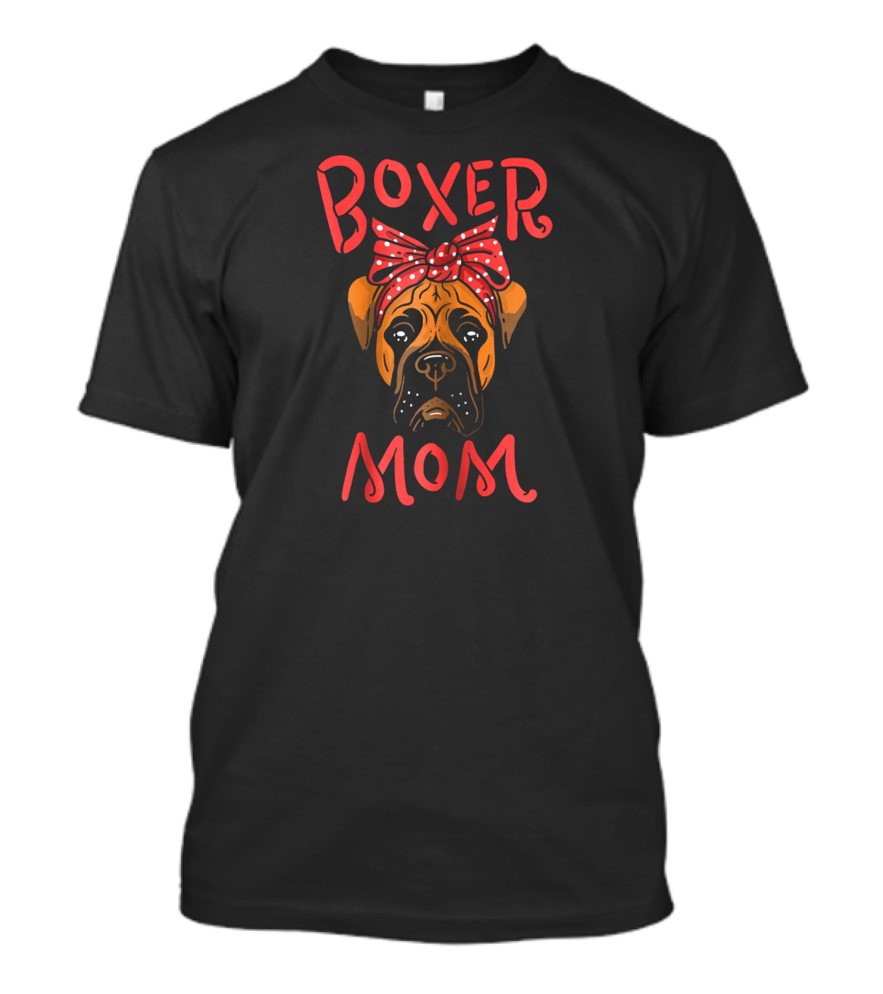 Boxer Mom With Red Polka Dot Bow T-Shirt