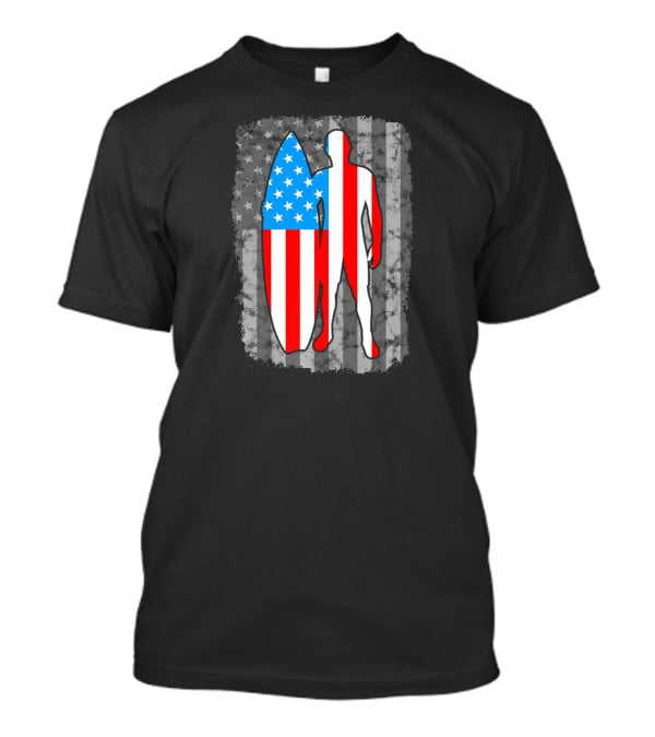 Vintage American Flag Surfing Silhouette United States T-Shirt