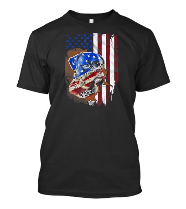 Tattoos Boxer Dog With American Flag Background T-Shirt