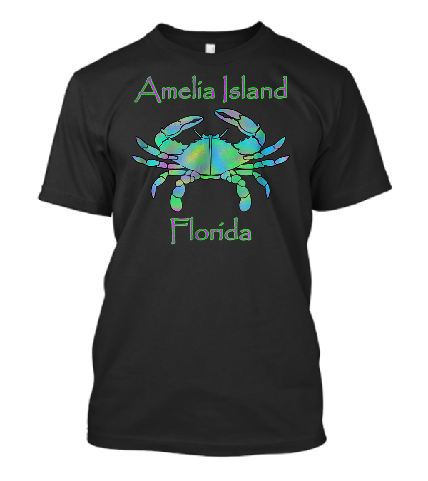 Amelia Island Florida Holographic Blue Crab T-Shirt