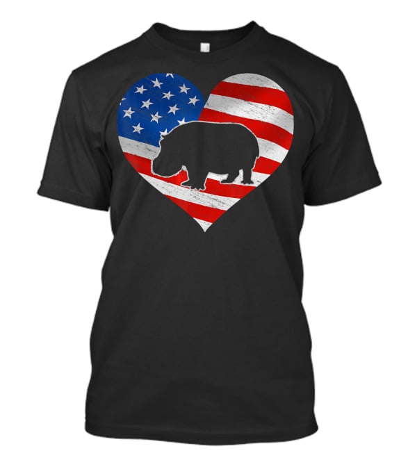 American Flag Hippo Heart T-Shirt