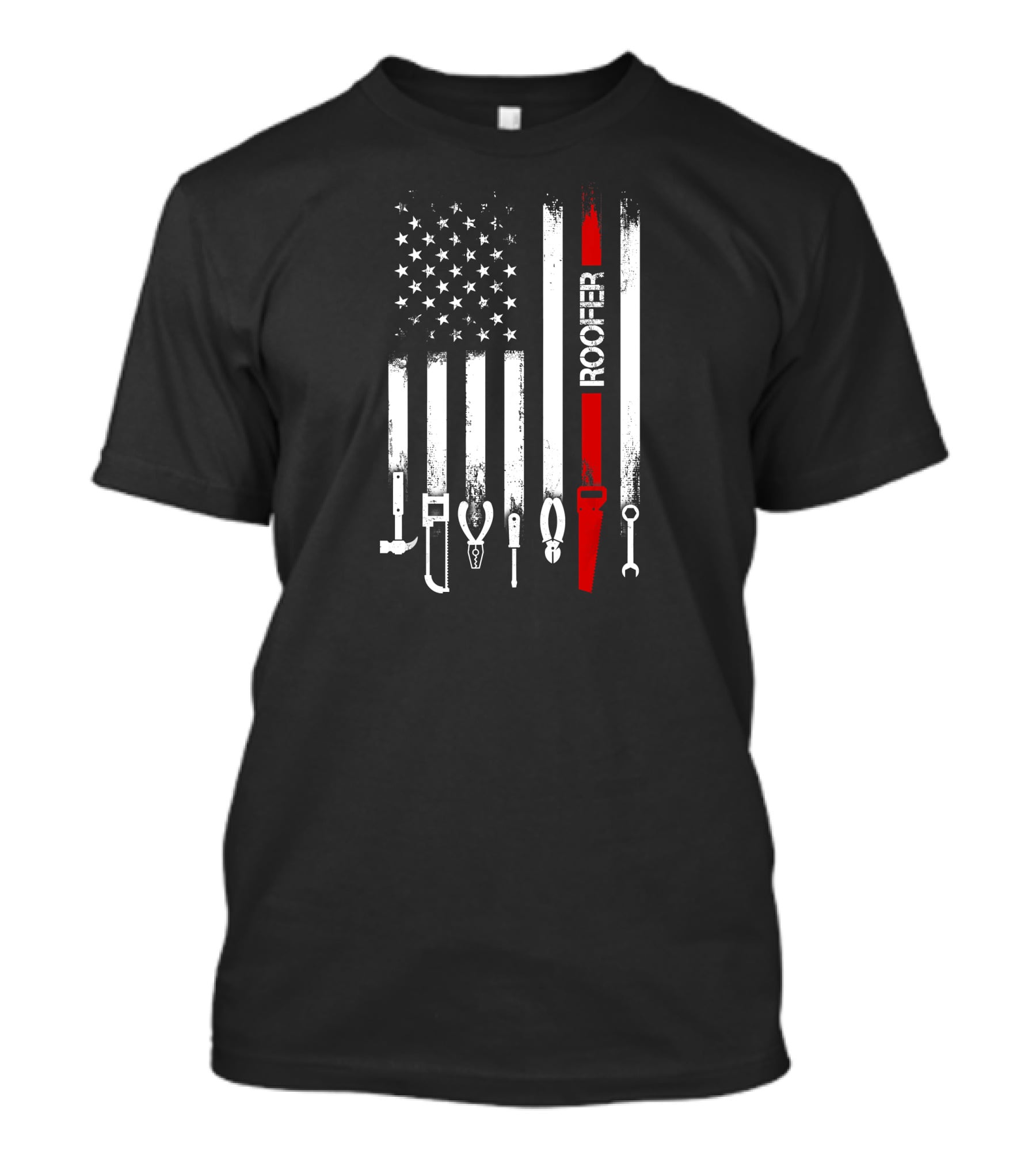 American Flag Roofer Tools Vertical Stripe T-Shirt