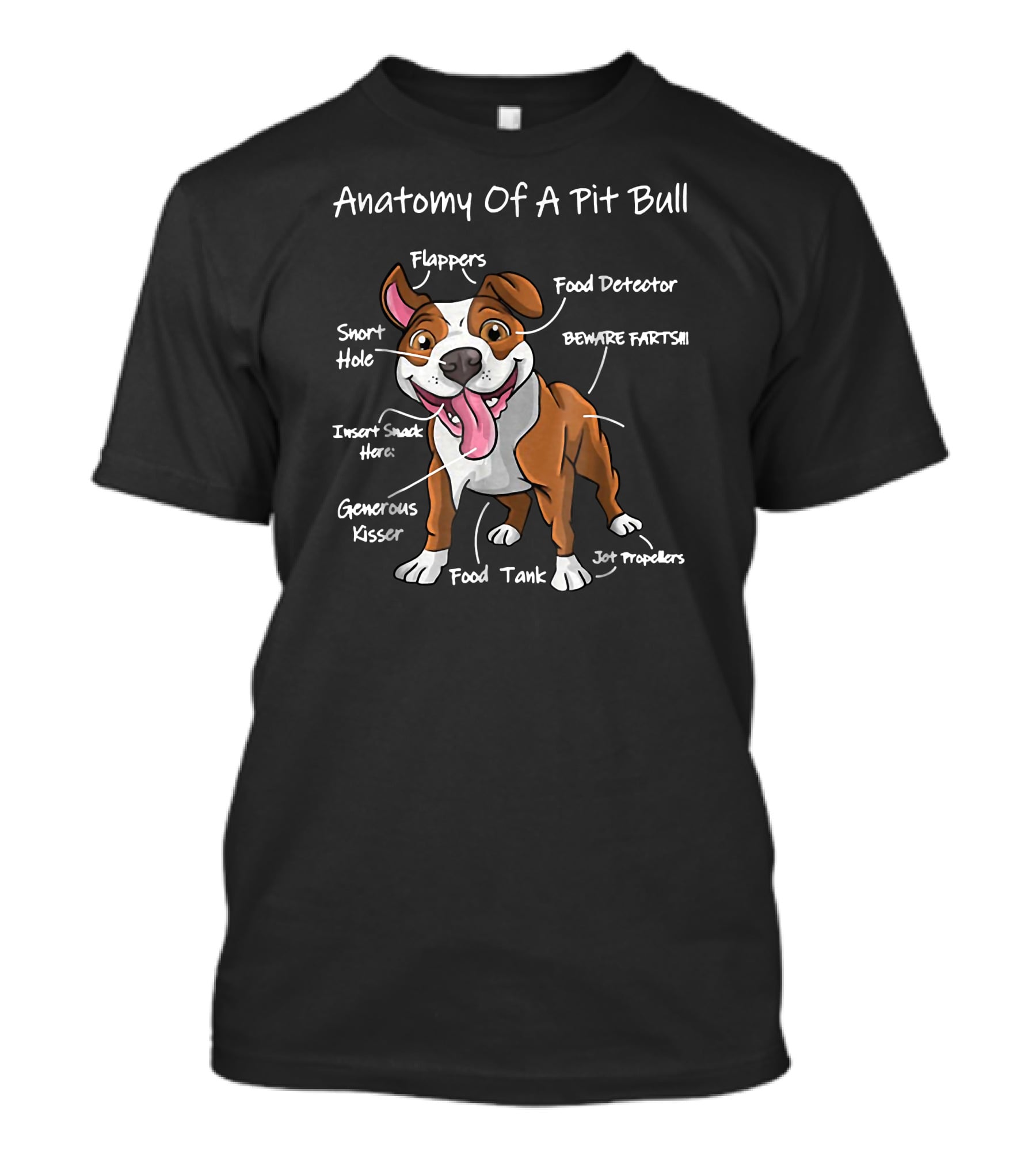 Anatomy Of A Pit Bull Funny Food Detector Flappers Snort Hole Beware Farts Generous Kisser Insert Snack Here Food Tank Jot Propellers T-Shirt