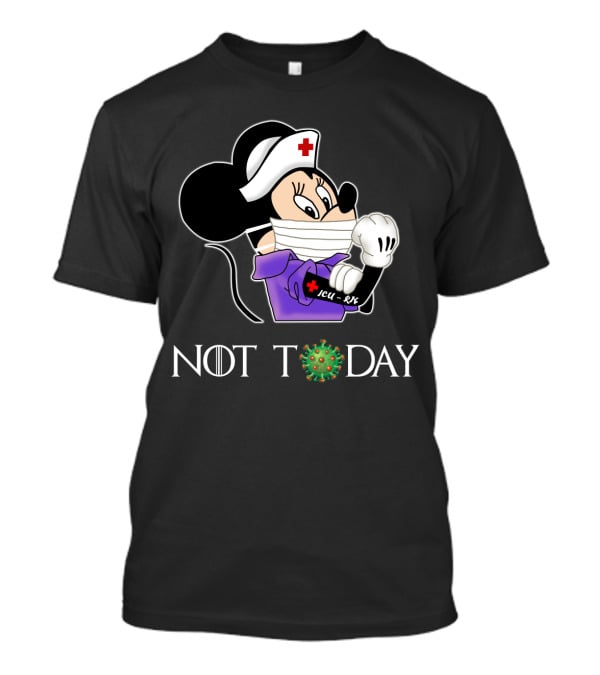 ICU RN Not Today Nurse With Face Mask And Cartoon Character T-Shirt