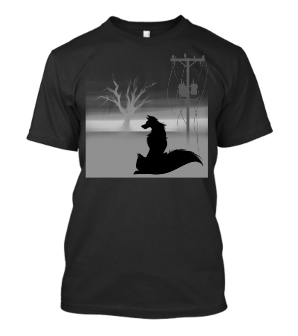 End Of Days Silhouette: Wolf And Barren Tree Under Stormy Skies T-Shirt