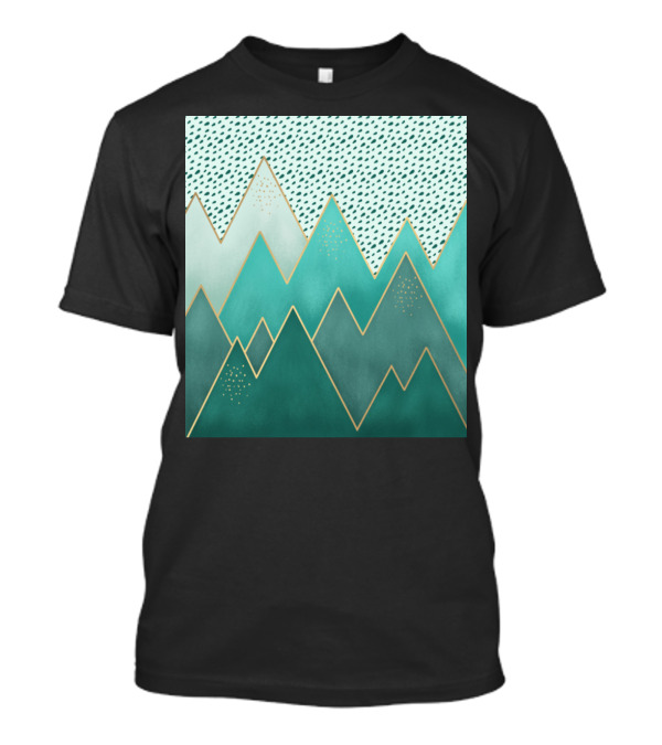 Misty Blue Mountains Geometric Peaks Turquoise T-Shirt