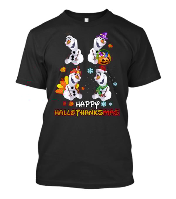 Happy HALLOTHANKSMAS Olaf Halloween Thanksgiving Christmas Snowman T-Shirt