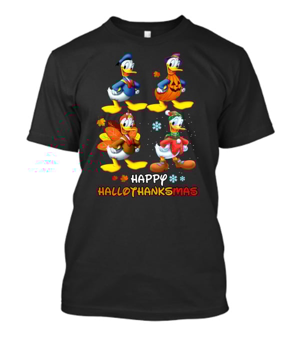 Happy HALLOTHANKSMAS Donald Characters In Holiday Costumes T-Shirt
