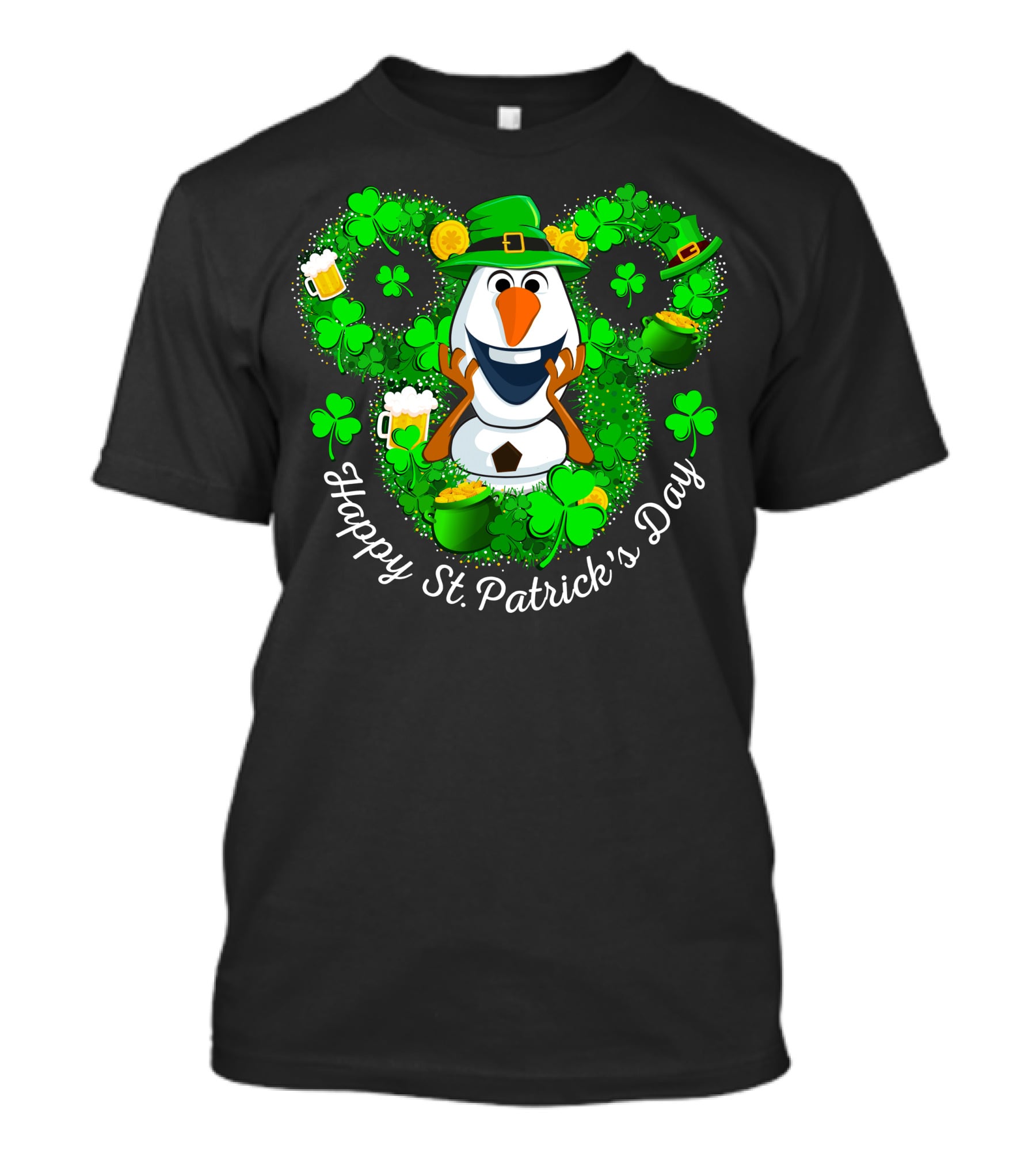 Happy St. Patrick's Day Olaf Clover Hat Beer T-Shirt