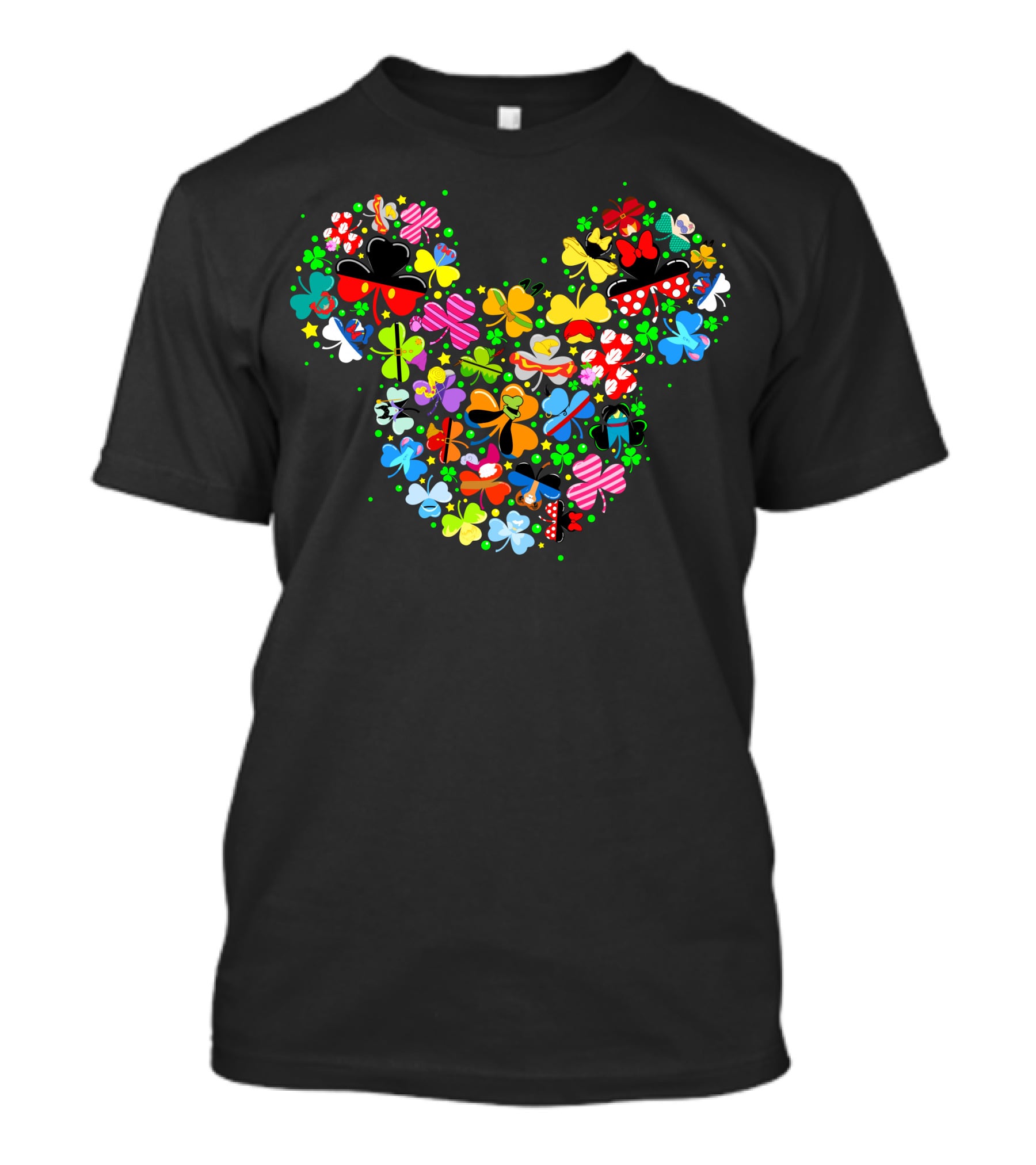 Disney Characters Mickey Mouse Icon Made Of Colorful Bow-Tied Shamrocks T-Shirt
