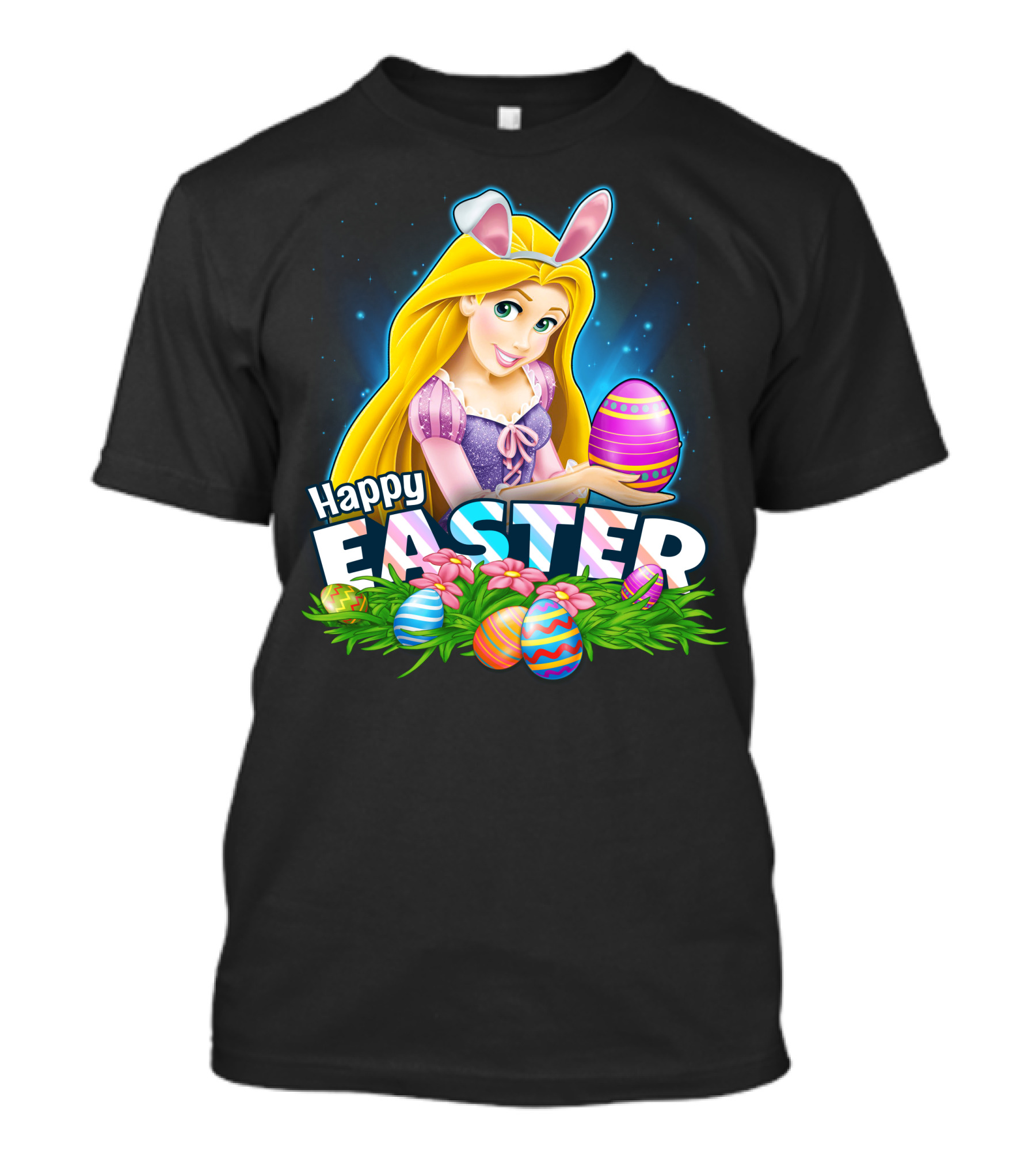 Rapunzel Happy Easter Bunny Ears Holding Colorful Egg Basket T-Shirt
