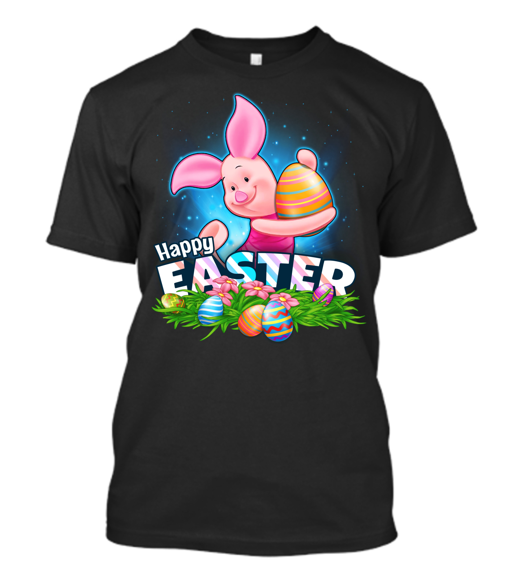 Piglet Happy Easter With Colorful Eggs And Flowers T-Shirt