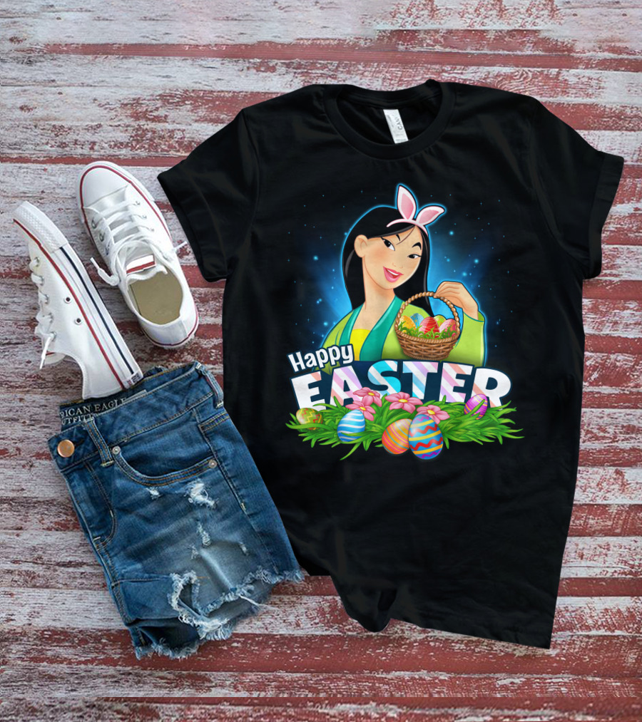 Happy Easter Mulan With Basket Of Colorful Eggs And Bunny Ears T-Shirt