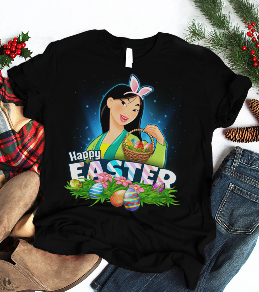 Happy Easter Mulan With Basket Of Colorful Eggs And Bunny Ears T-Shirt