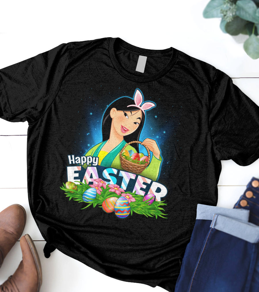 Happy Easter Mulan With Basket Of Colorful Eggs And Bunny Ears T-Shirt