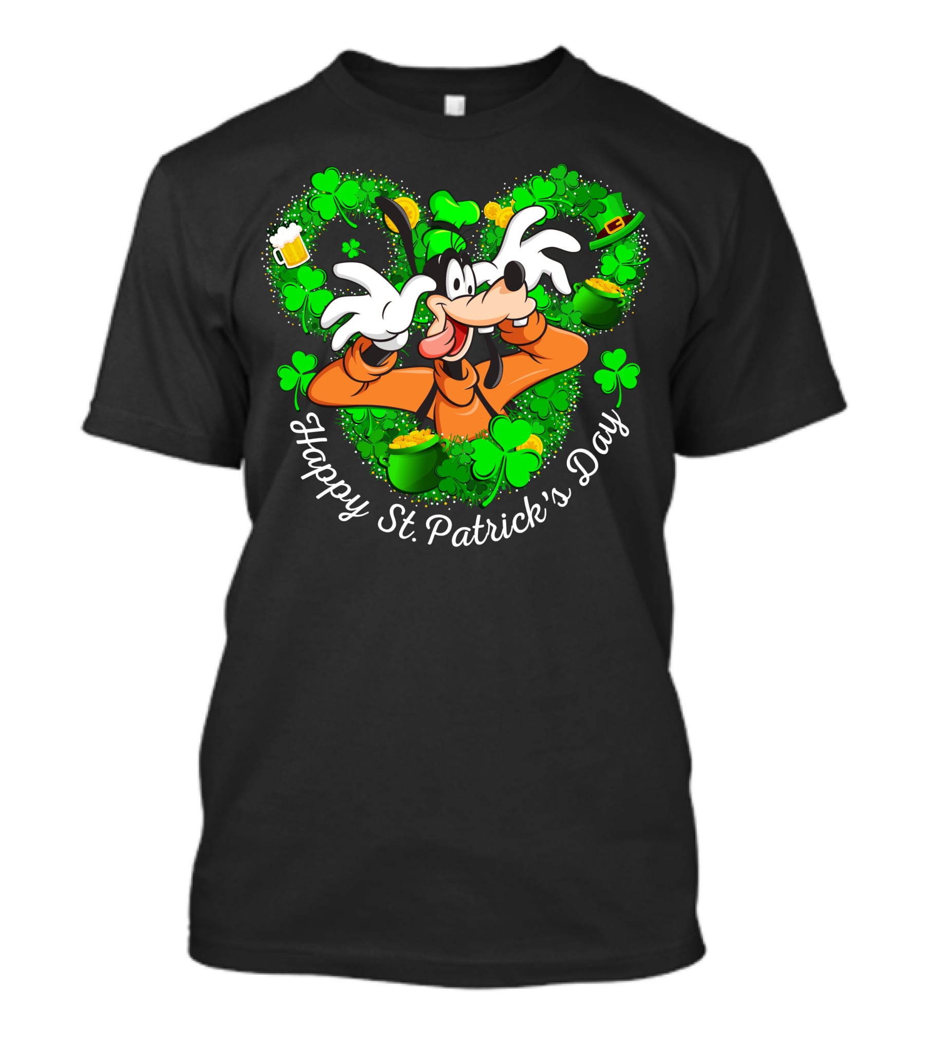 Goofy Happy St. Patrick's Day Shamrock Beer Mug Pot Of Gold T-Shirt