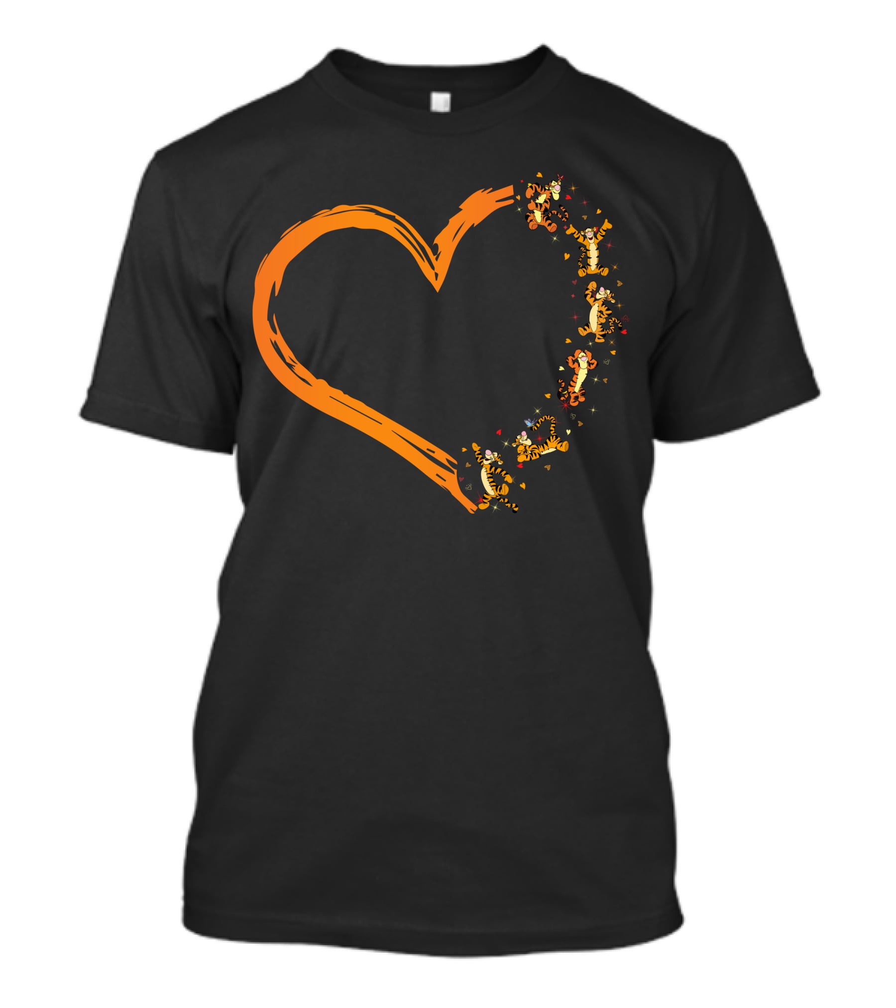 Tigger Heart Orange Brushstroke With Dancing Tiggers And Stars T-Shirt