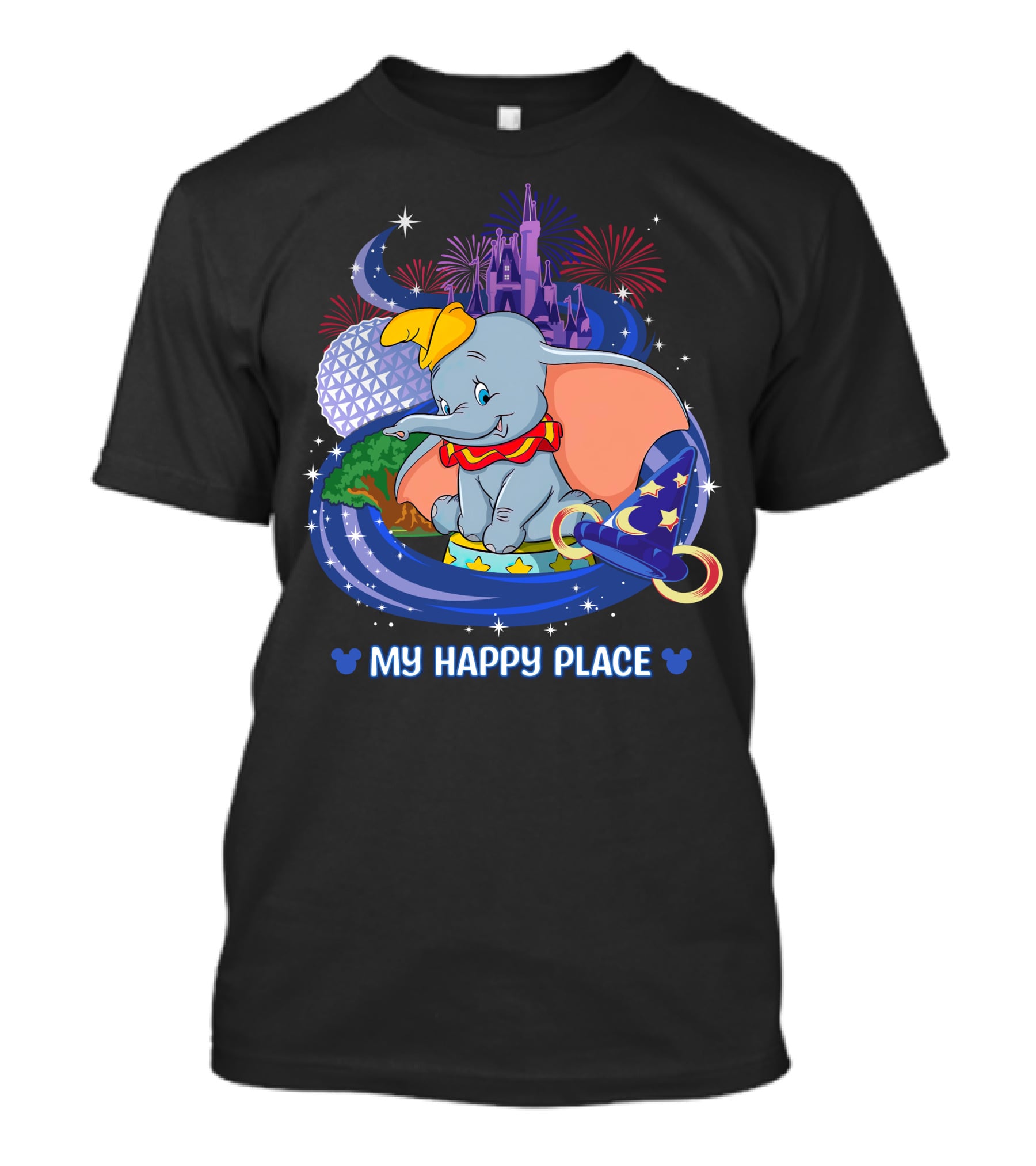 Dumbo My Happy Place Disney Parks Fireworks Space Mountain Mickey Ears T-Shirt