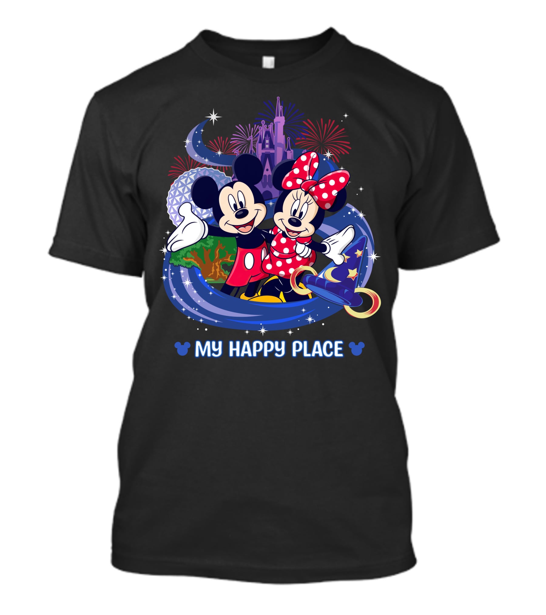 My Happy Place Mickey Minnie Castle Fireworks Epcot T-Shirt
