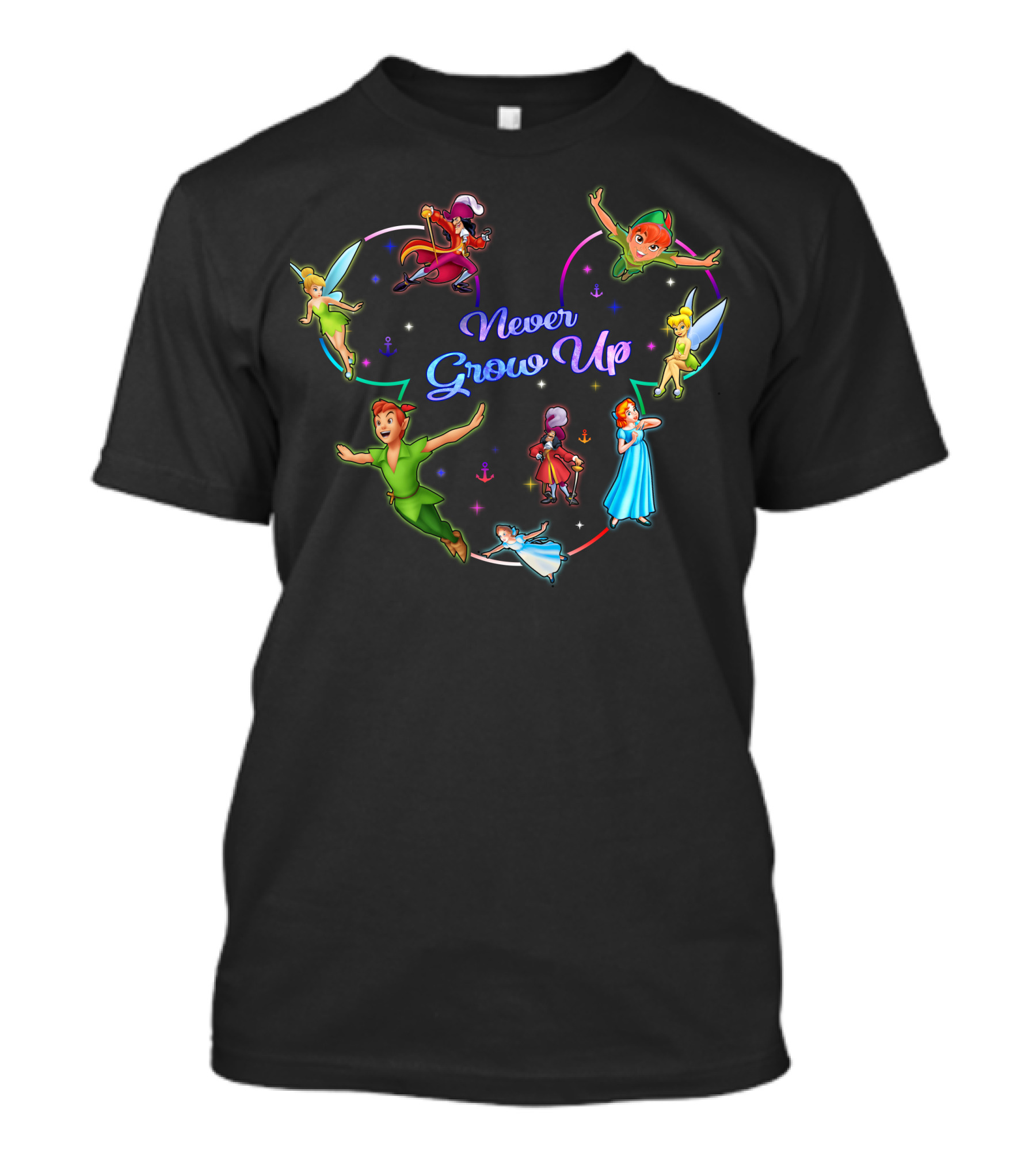 Peter Pan Never Grow Up Tinker Bell Captain Hook Wendy Darling T-Shirt