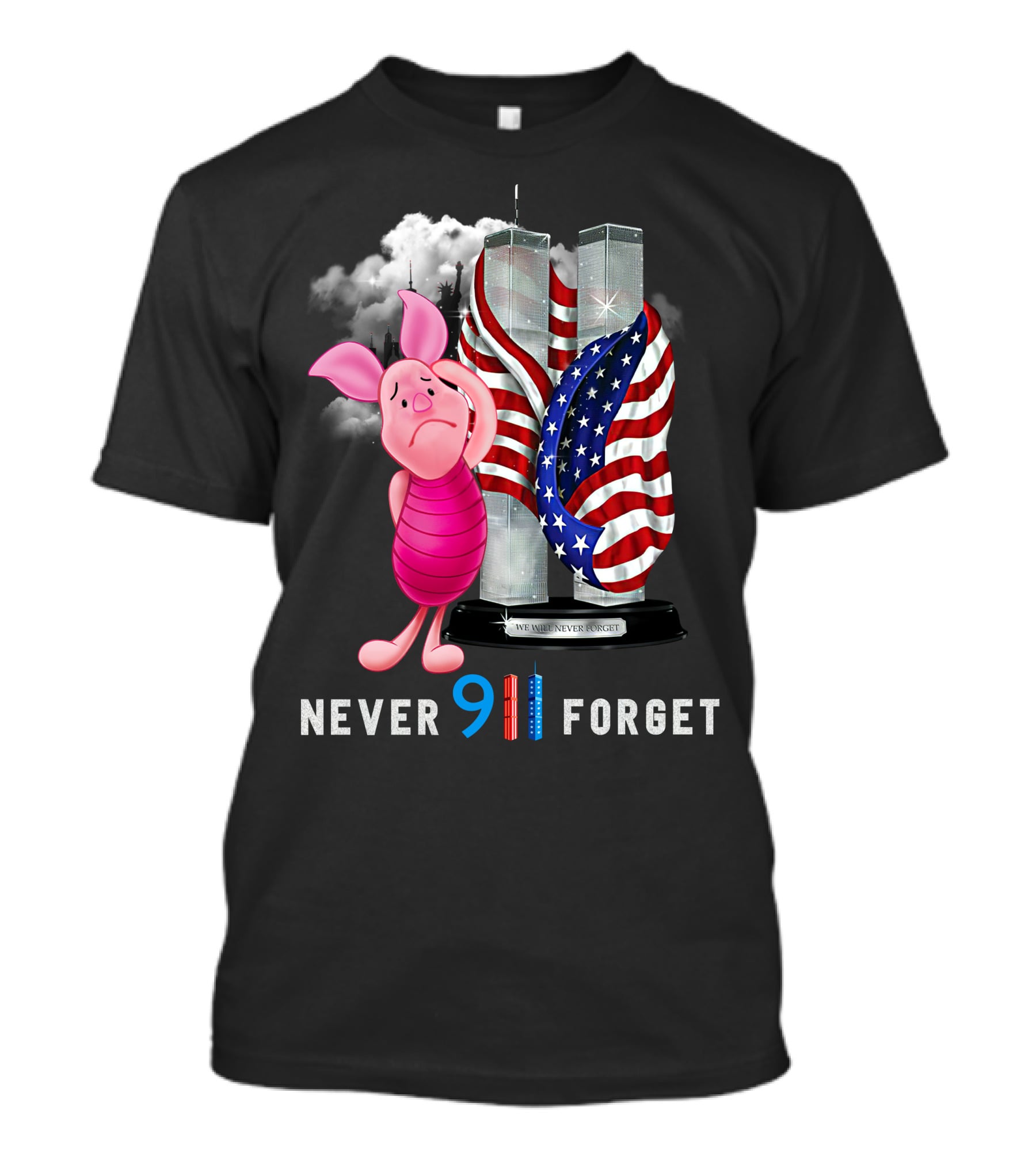 Piglet 9/11 Never Forget Twin Towers American Flag Memorial T-Shirt
