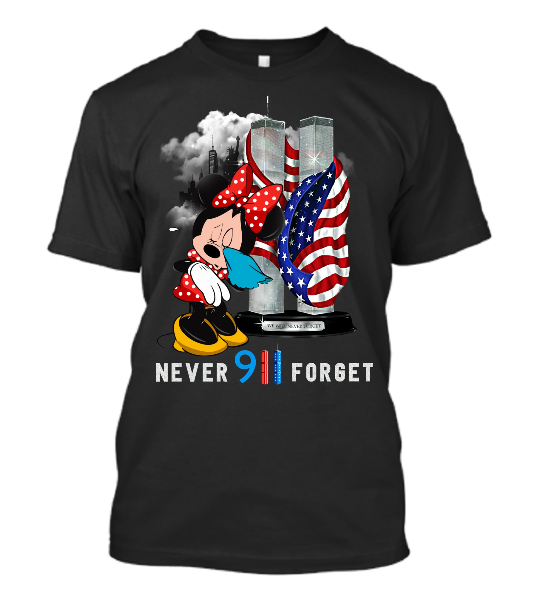 Never 911 Forget Minnie Mouse Twin Towers American Flag T-Shirt