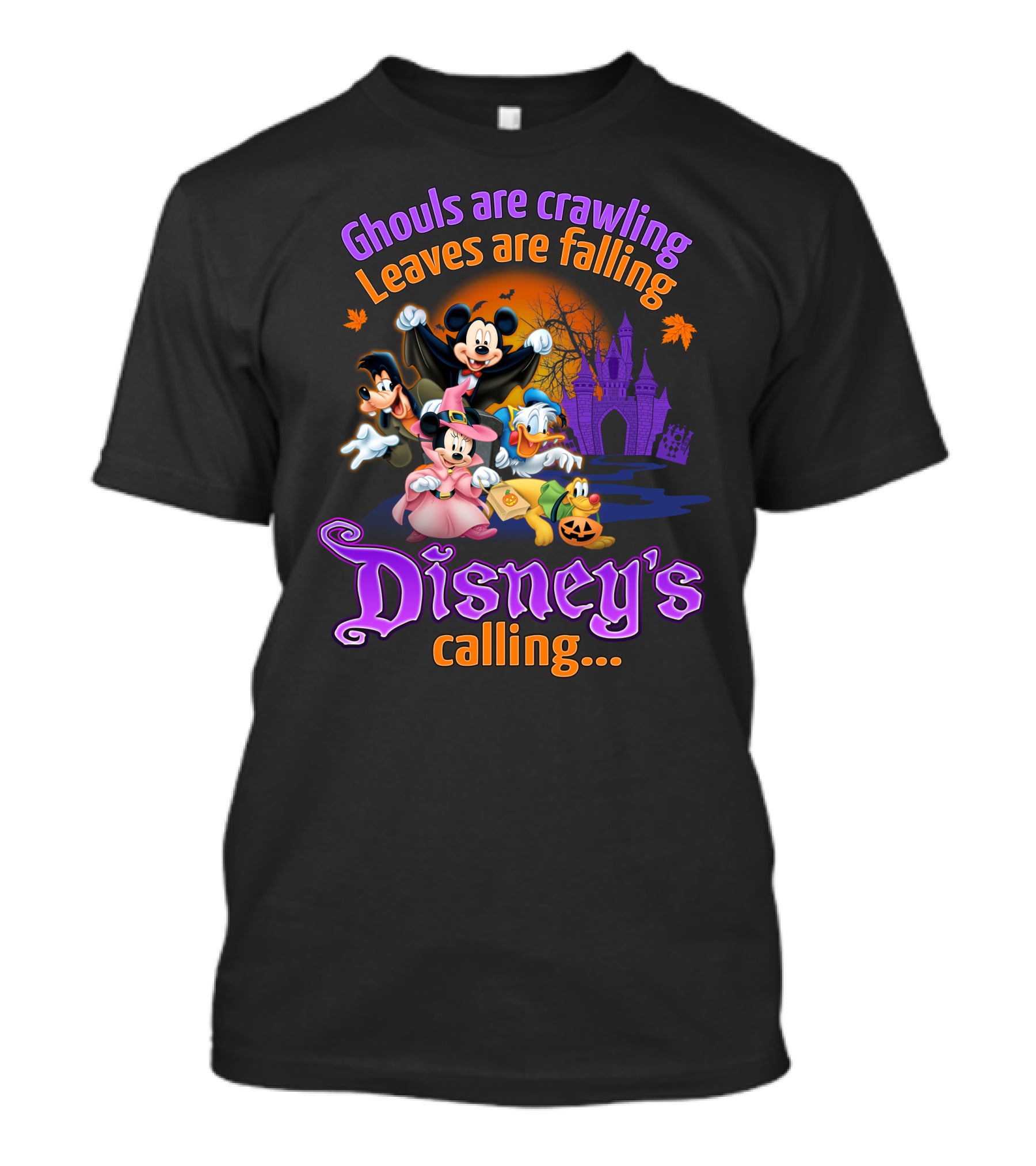 Ghouls Are Crawling Leaves Are Falling Disney's Calling Mickey Mouse And Friends Halloween Castle T-Shirt