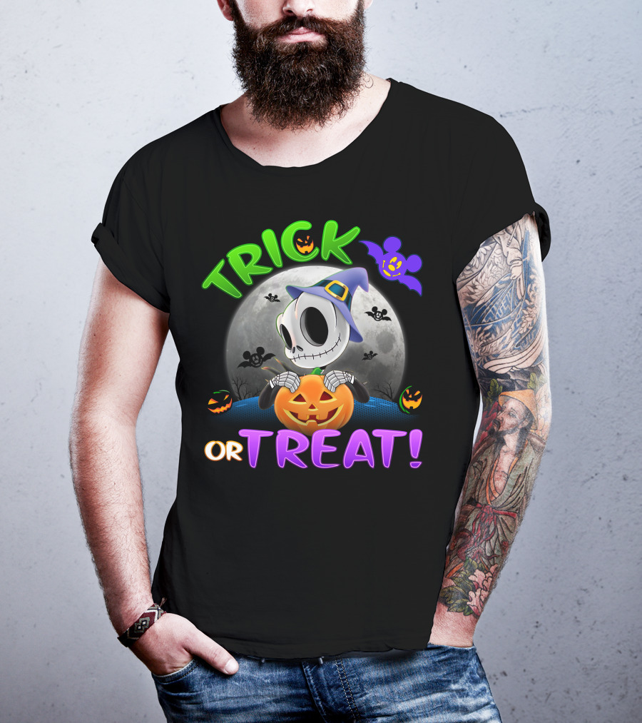 Trick Or Treat Jack Skellington Halloween Moon Bat Pumpkin T-Shirt