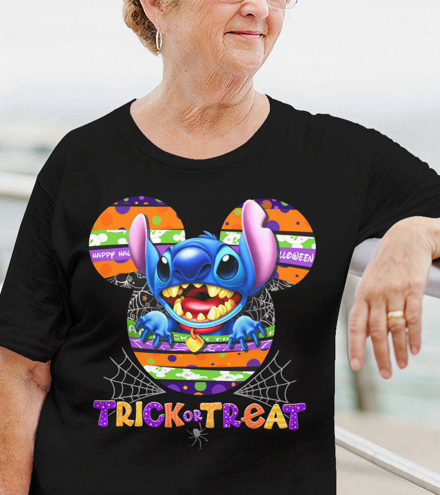 Happy Halloween Stitch Trick Or Treat Mickey Ears T-Shirt